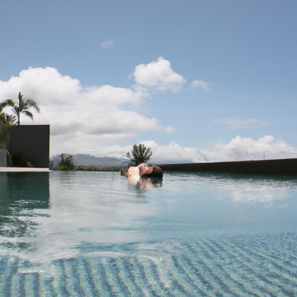 Person lounging in infinity pool